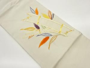 銀駒刺繍抽象竹模様名古屋帯